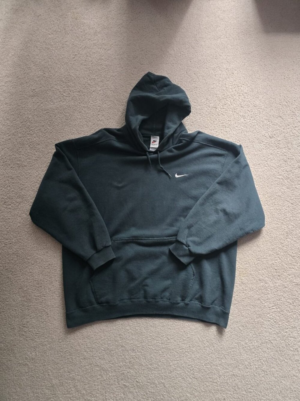 Vintage 90’s Nike Mini Swoosh Forest Green Hoodie Made in USA XXL